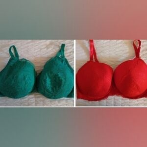 Cacique Vibrant Red And Green Lace Bras, 2 Bras!